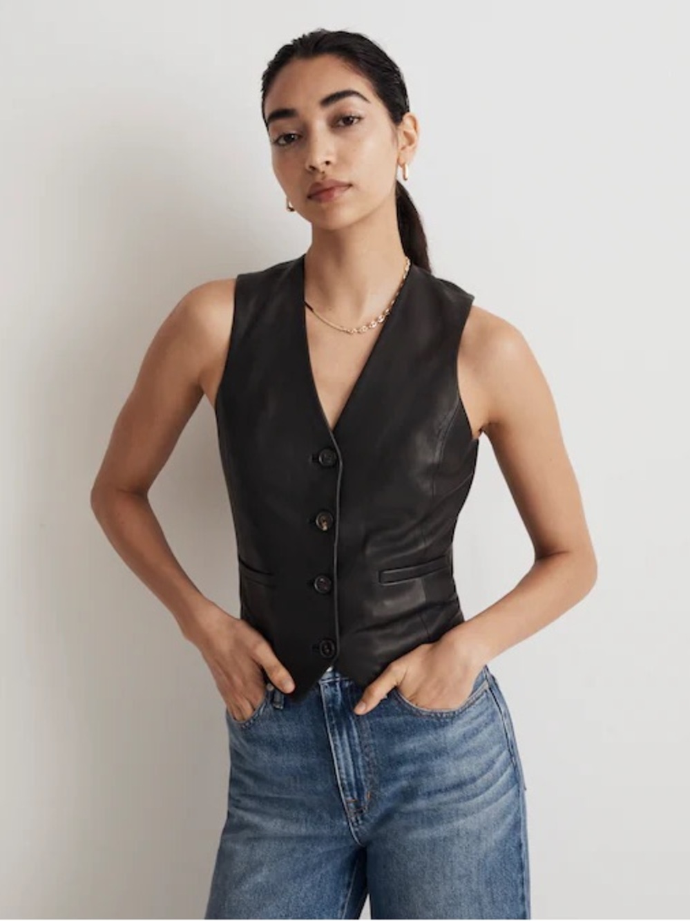 NWT Madewell Leather Vest in True Black | Size 6